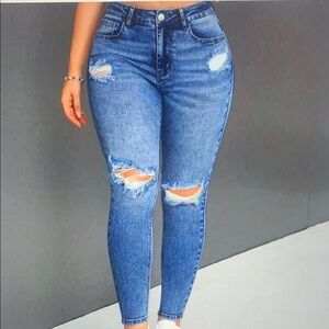 Women's Blue Distressed Jeans